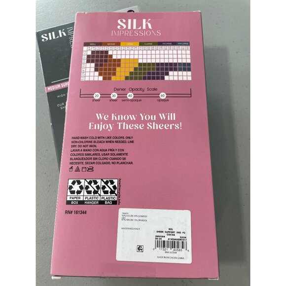 Silk Impressions Tights Size XXL Medium Support Sheer Cocoa 30 Denier 2 Pair NEW - Picture 3 of 6